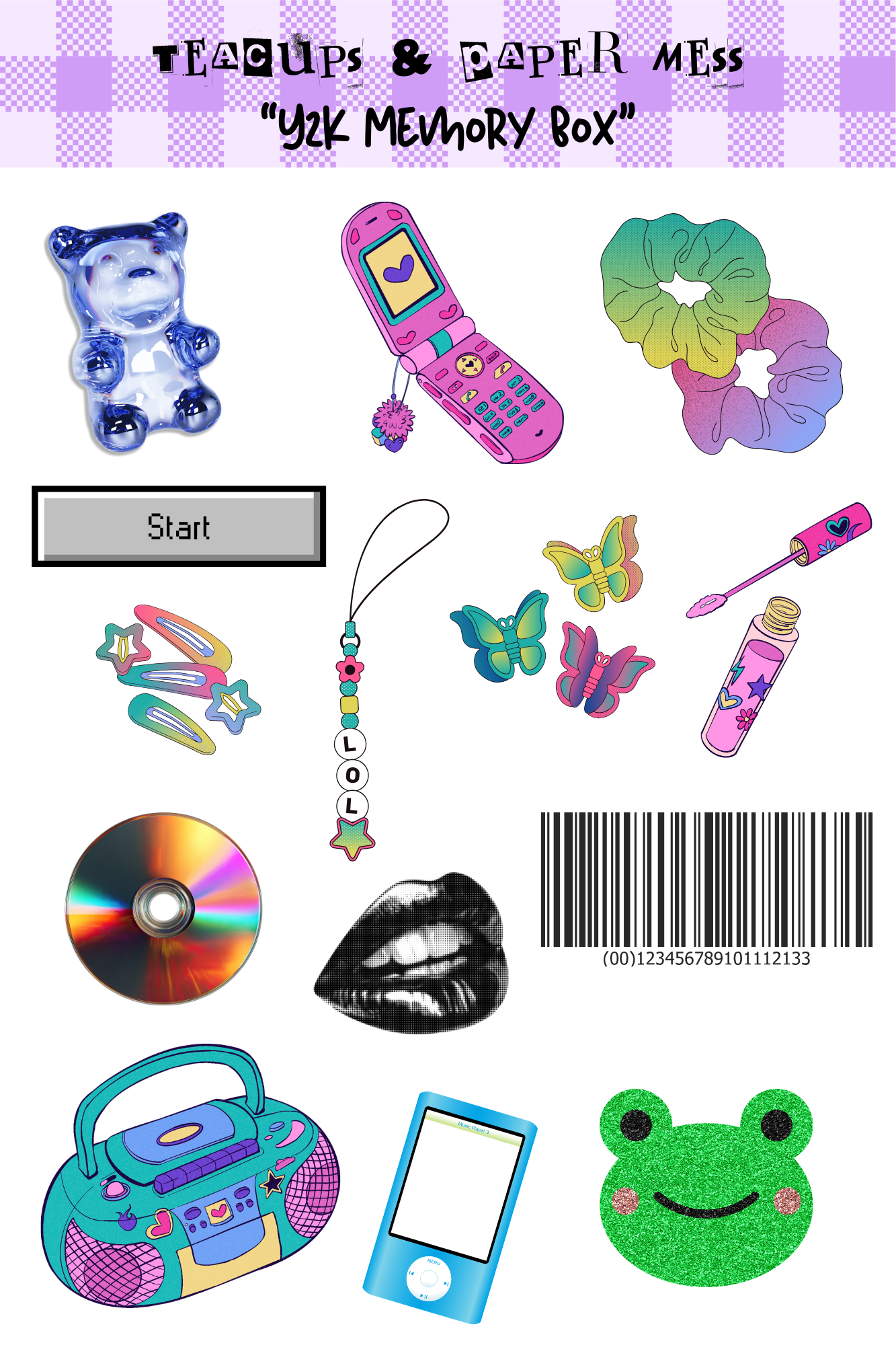 Y2K Memory Box Sticker Sheet | Retro Junk Journal Stickers | 2000s Nostalgia Planner Stickers
